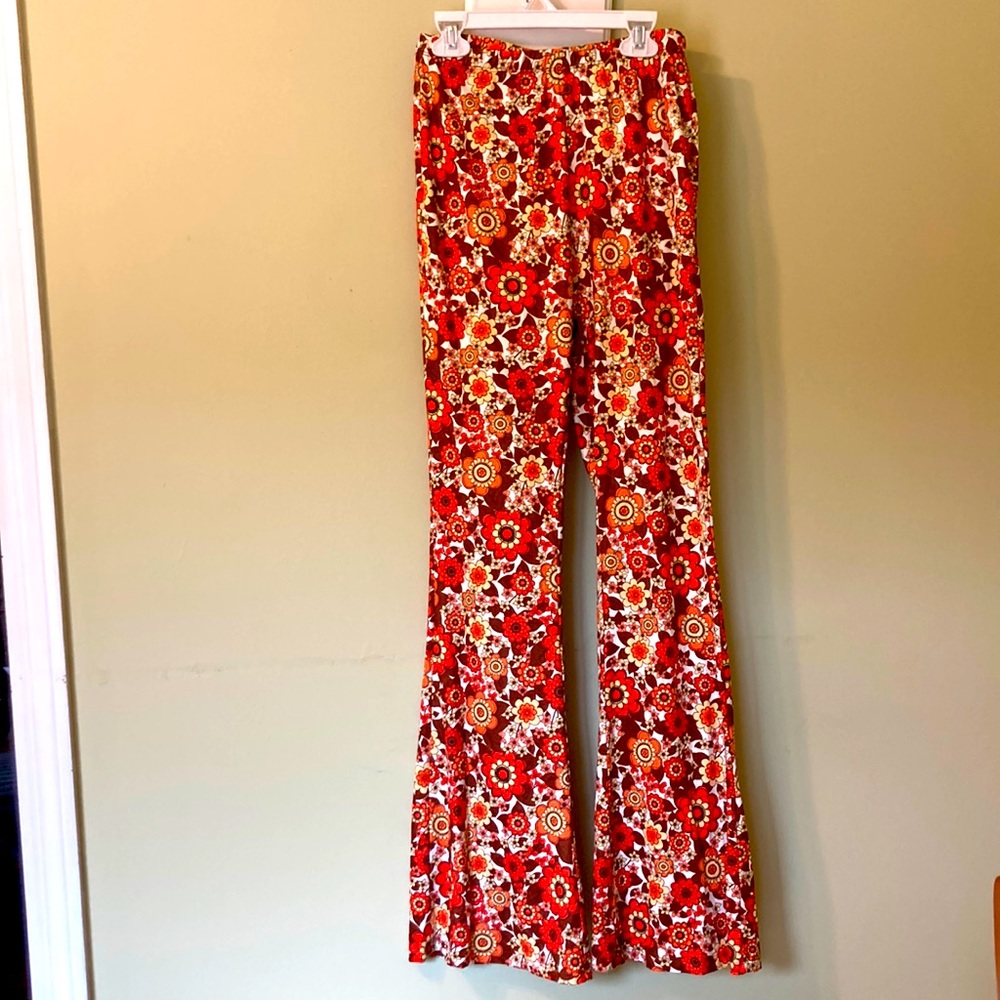 Orange Floral Hippie Flare Pants